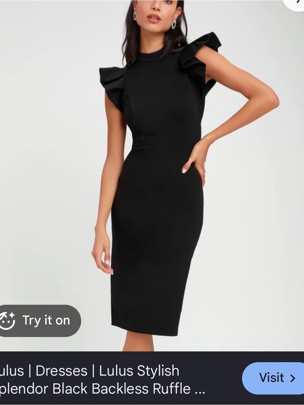 Lulu's Black Ruffle-Sleeve Midi Sheath Dress